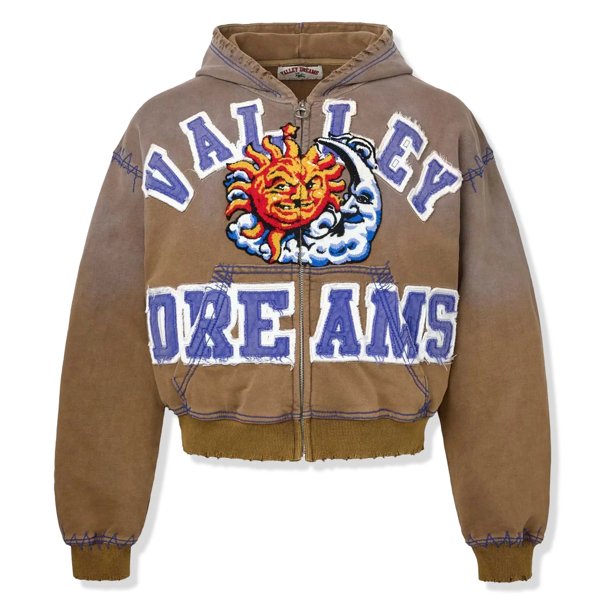 Front View of Vale Forever Sunny Brown Zip-Up Hoodie